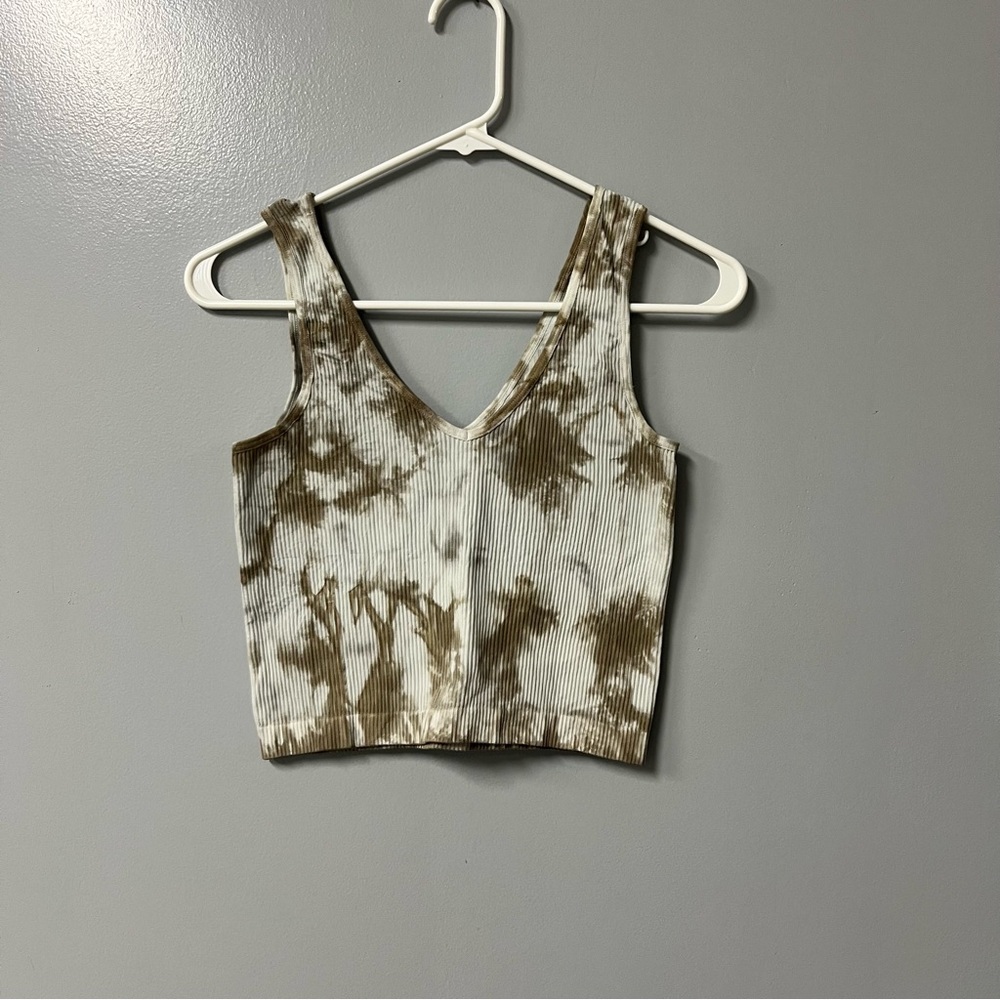 Rue21 Womens Brown White Tie Dye Ribbed V-Neck Cropped Tank Top‎ Medium RN70829